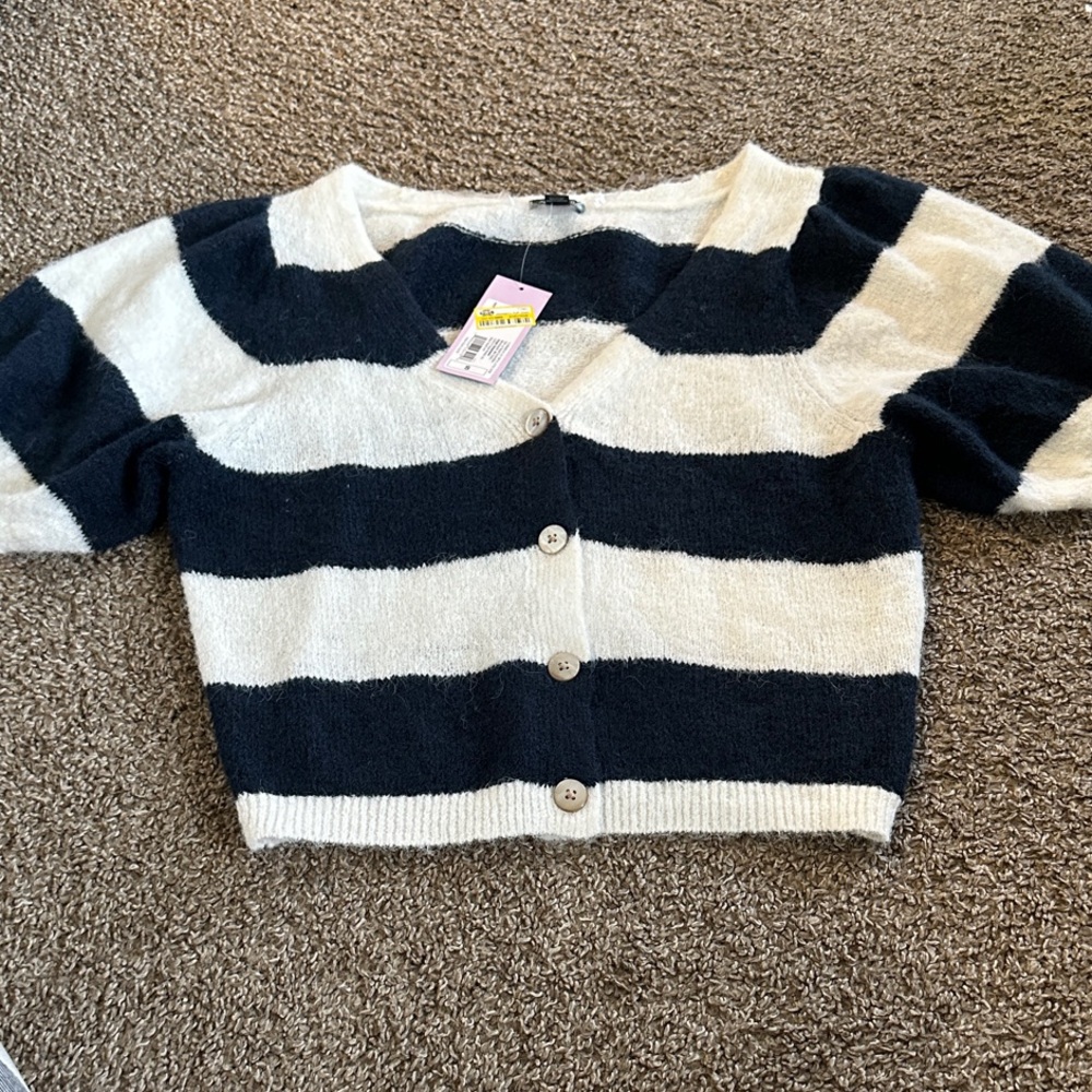 Wild Fable Black and Cream Striped Crop Cardigan